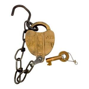 Vintage 1930s UNION PACIFIC Railroad Switchlock w Chain & Key
